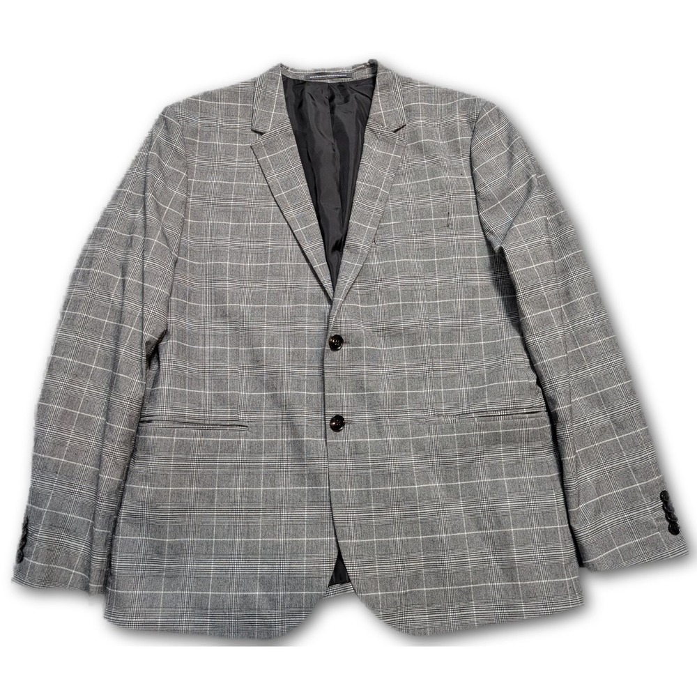 H&M Mens Blazer Gray Appx. 46S Skinny Fit Plaid Suit Jacket Grey US 44 Double